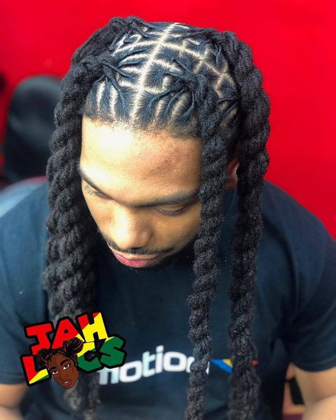 I finally got @ybt3fly to try something a little different ! He always gets his signature loc style “plaits “ so I figured we switch it up… Dread Braids Men, Homecoming Inspiration, Mens Locs, Dreads Styles Black, Jah Locs, Dread Care, Men Dread Styles, Baby Dreads, Dread Ideas