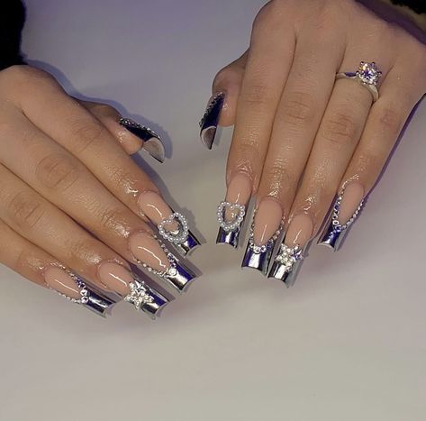 Cool Chrome Nails, Overlay Nails, December Nails, Acrylic Toe Nails, Simple Acrylic Nails, Y2k Nails, Long Acrylic Nails Coffin, Unique Acrylic Nails, Bling Acrylic Nails