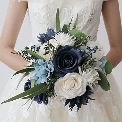 Rose Bouquet For Wedding, Bouquet Prom, Navy Blue Bouquet, Bouquets For Wedding, Bouquet For Bride, Dark Green Wedding, Silk Rose Bouquet, Bouquet For Wedding, Flower Girl Bouquet