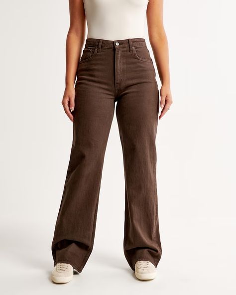 Women's Curve Love High Rise 90s Relaxed Jean | Women's Bottoms | Abercrombie.com High Rise 90s Relaxed Jean, High Rise Black Jeans, Distressed Mom Jeans, Kick Flare Jeans, Brown Jeans, Flare Denim Jeans, Women's Bottoms, Love Jeans, Abercrombie And Fitch Jeans