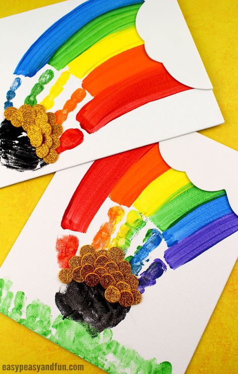 St. Patrick's Day Handprint Rainbow Art for Kids! A fun hands-on art project for preschool and kindergarten kids this spring! #stpatricksday #rainbowcrafts Handprint Rainbow, Rainbow Craft, St Patricks Day Crafts For Kids, Arts And Crafts For Adults, Arts And Crafts For Teens, St Patrick's Day Decorations, Easy Arts And Crafts, St Patrick's Day Crafts, Art And Craft Videos