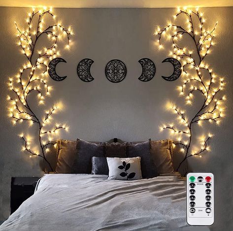 PRICES MAY VARY. ❤️【GORGEOUS & REALISTIC HOME DECOR】Artificial beautifully crafted branches, lifelike brown bark texture covered, with 144 soft lights that evenly spaced on 18 branches. Rustic room decor aesthetic, bringing nature scenery and comfy ambiance into your hoom. Fairy light spirit tree creates your own beautiful wall decor art look for you space ❤️【REMOTE CONTROL WITH TIMER LIGHTED VINE】: Just use the remote to aim at the transformer, and you can easily control the light: ① Turn on/of Vine Lights, Rustic Room Decor, Vine Wall, Cottagecore Decor, Cozy Room Decor, Bedroom Refresh, Decoration Inspiration, Room Decorations, Cozy Room