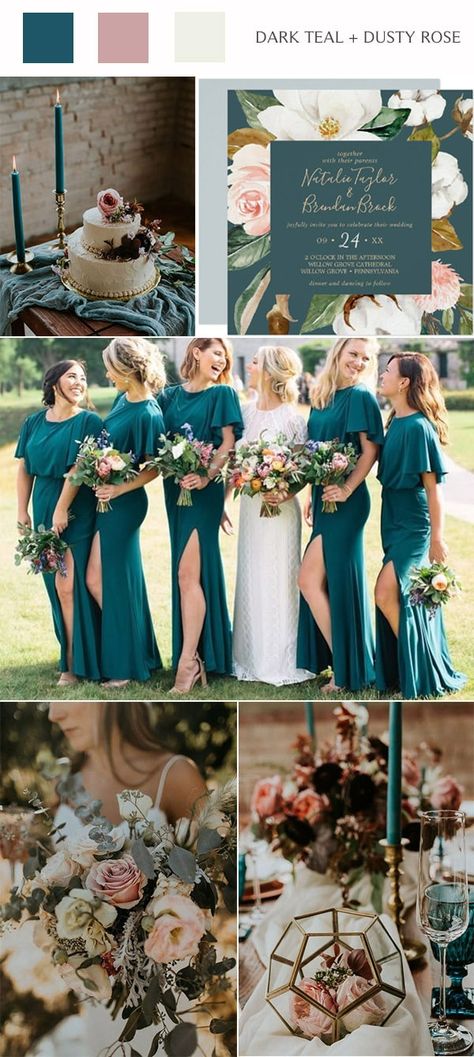 TOP 10 Wedding Color Ideas & Trends For 2023 Dark Teal Weddings, Dusty Rose Wedding Colors, Wedding Color Schemes Summer, Teal Wedding Colors, Wedding Color Schemes Spring, Unique Wedding Colors, Fall Wedding Color Schemes, Rustic Wedding Colors, Wedding Color Ideas