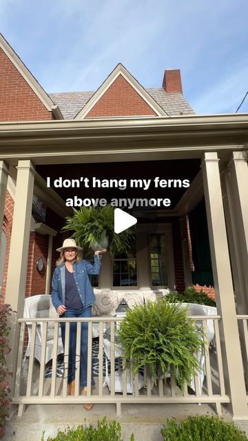 Busy Balconista 🌸 Deborah Holtschlag | I got sick of taking a shower every time I watered my hanging plants so I designed an easy install railing planter for vertical gardening.... | Instagram Hanging Ferns Outdoors, How To Hang Ferns On Front Porch, Upside Down Hanging Fern, Planting Boston Ferns In The Ground, Fern Hanging Basket, Plants On Deck, Railing Planters, Shower Rail, Water Me