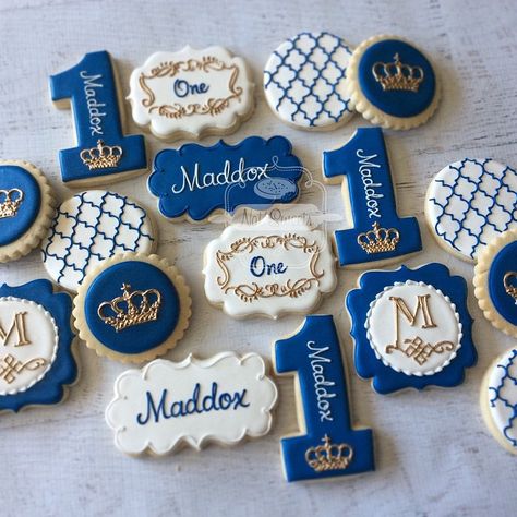 Royal first birthday👑 #natsweets #customcookies #royal #royalprince #royalfirstbirthday #royalprincecookies #royalblue #firstbirthday #sandiego #cookieart #cookies #gold Royal First Birthday, Mickey Rey, Royal Prince Birthday Party, Prince Birthday Theme, Royal Birthday Party, First Birthday Cookies, Prince Birthday Party, Prince Party, Prince Birthday