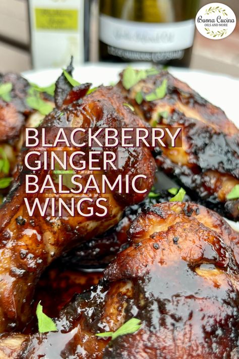 Ready for a quick snack? Pick up your bottle of our BLACKBERRY-GINGER BALSAMIC VINEGAR and you’ll have these finger-licking wings ready in no time!! ⏰ Blackberry Ginger Balsamic Recipes, Blackberry Balsamic Glaze, Recipes Using Flavored Balsamic Vinegar, Recipes With Balsamic Vinegar, Balsamic Vinegar Recipes, Balsamic Marinade, Garlic Balsamic, Florida Baby, Grilled Wings