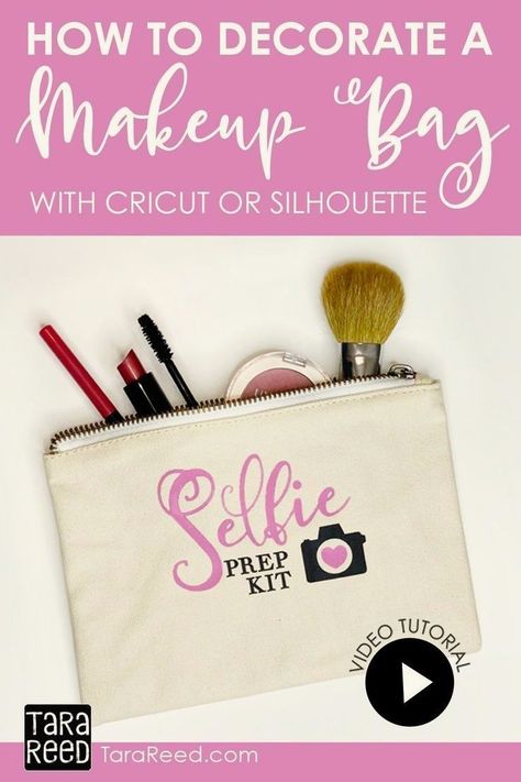 Cricut makeup bag ideas svg and video tutorial. Makeup bags are great products to make to sell with Cricut, to give as gifts and more. Cricut Makeup Bag Ideas, Cricut Makeup Bag, Makeup Bag Sayings, Makeup Bag Ideas, Bag Sayings, Cricut Projects To Sell, How To Make Iron, Projects To Sell, Tara Reed