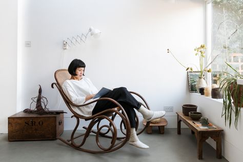 “I bought the Thonet rocking chair from Ardingly Antiques Fair; it’s quite an early one from the 1890s,” says Yasuyo. Bentwood Rocking Chair, Fold Up Chairs, Murs Roses, Wayfair Living Room Chairs, Expensive Furniture, Hygge Home, The Suburbs, Furniture Stores, Chairs For Sale