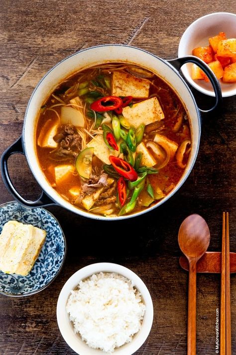 Doenjang Jjigae Recipe | MyKoreanKitchen.com #mykoreankitchen #doenjangjjigae #soybeanpastestew Korean Bean Paste Soup, Doenjang Jjigae Recipe, Doenjang Jjigae, Korean Stew, Jjigae Recipe, Korean Bulgogi, Soybean Paste, Korean Soup, Korean Kitchen