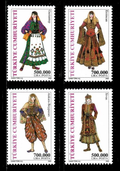 Turkey Culture, Country Turkey, Turkish Clothing, Ancient Dress, Postage Stamp Design, Turkish Culture, Fairy Artwork, Turkish Art, Folk Dance