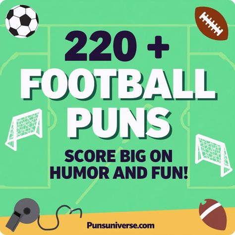 Kick off your laughter with our epic list of 220+ football puns! Whether you're a die-hard fan or just looking to tackle some fun, these hilarious quips are sure to make you howl. Don’t let your humor hit the bench—score big on wit today! 🏈😂 #puns #footballhumor #funny #laughs #sports #comedy #jokes #humor Football Puns For Boyfriend, Football Puns, Football Jokes Funny, Snow Puns, Fall Puns, Football Humor, Easter Puns, Dog Puns, Football Jokes