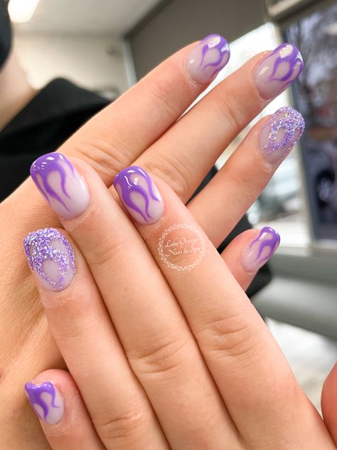 Lilac Flame Nails, Purple Flames Nails, Purple Flame Nails, Flames Nail Art, Light Purple Nails, Flame Nail Art, Ideas Uñas, Nail Tip Designs, Purple Flame