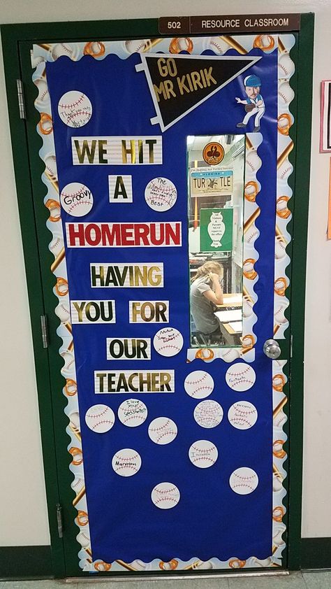 TEACHER APPRECIATION door decor for a teacher who loves baseball! Gym Teacher Appreciation Door, Baseball Themed Teacher Appreciation, Baseball Teacher Appreciation, Sports Teacher Appreciation, Pe Teacher Appreciation Door, Baseball Theme Classroom Door, Baseball Door Decorations Classroom, Baseball Teacher Appreciation Week, Baseball Theme Teacher Appreciation Week