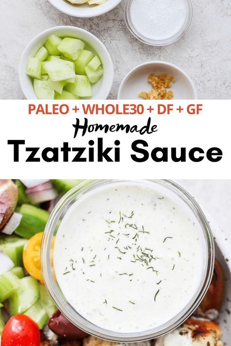 Dairy Free Tzatziki Sauce - An easy, light and refreshing cucumber sauce that is perfect for your favorite Greek recipe! Vegan Tzatziki Sauce, Easy Tzatziki Sauce, Easy Tzatziki, Cucumber Yogurt Sauce, Dairy Free Sauces, Cucumber Sauce, Tzatziki Sauce Recipe, Vegan Tzatziki, Homemade Tzatziki Sauce