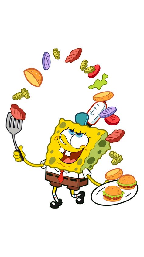 SpongeBob works at the Krusty Krab the most popular restaurant at Bikini Bottom, where he is a fry cook and prepares all food served at the restaurant, but most popular are his Krabby Patties. It is... Spongebob And Patrick Catching Jellyfish, Krusty Krab Wallpaper, Spongebob Illustration, Spongebob Cool, All Spongebob Characters, Spongebob Summer, Spongebob Krabby Patty, Spongebob Food, Spongebob Krusty Krab