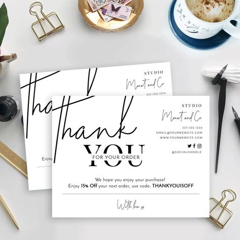 Minimalist Thank You for your order card template, thank you for your purchase card, Thank you package insert, Customer thank you note CORJL https://etsy.me/2KTL7gI #shopthankyoucard #thankyouforordercardtemplate #customerthankyoucardtemplate #parcelinsertcard Thank Cards, Papan Tulis Kapur, Desain Merek, Business Thank You Notes, Etsy Packaging, Small Business Cards, Packaging Ideas Business, Thank You Card Design, Small Business Packaging Ideas