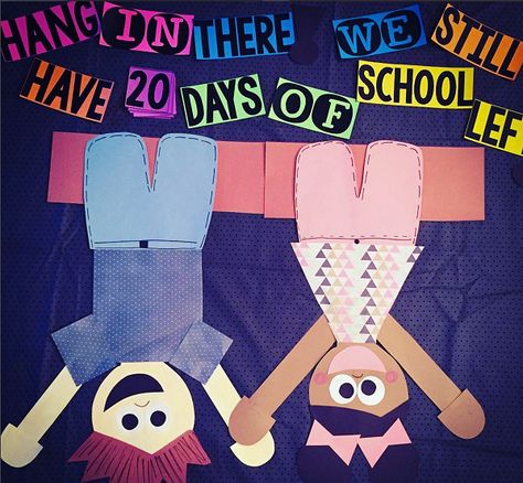 Cut out letters that say “Lets end the year with a bang!” and tape up the number of balloons as there is days left until summer. Each day have a student pop a balloon…I can just imagine there excitement as the days go by! Made by Kirsten Joy (a 2nd grade teacher.) She said “Every … Pta Bulletin Boards, Elementary Bulletin Boards, Amy Lemons, Summer Bulletin Boards, Spring Bulletin Boards, Preschool Bulletin, Preschool Bulletin Boards, Classroom Board, Hang In There