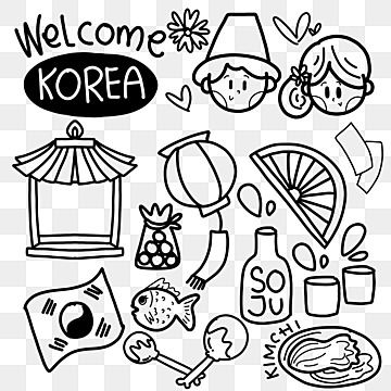 Korean Food Cute, Cute Korean Doodles, Korea Doodle, Korean Doodle, Korea Sketch, Korea Drawing, Korea Festival, Korea Illustration, Rat Drawing