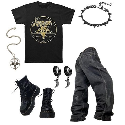 Metalhead Fashion Men, Black Aesthetic Grunge Outfit, Metal Core Outfit, Metalhead Outfits Men, Metalhead Outfit Men, Metal Head Outfits Men, Metalhead Clothes, Metalhead Men, Black Metal Outfit