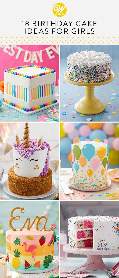 Get ready to celebrate with these birthday cake ideas for girls of all ages. From simple sprinkle-covered cakes to elegant 2-tier unicorn cakes, these birthday cake ideas are sure to make wishes come true. Whether you’re celebrating the birth of a new baby girl or a Sweet 16, these birthday cake ideas for girls are worthy of a good time! #wiltoncakes #birthdaycake #birthdayparty #cakeideas #cakedecorating #cakes #buttercreamcake #girly #girlparty #girlmom #girldad #homemade #baking #dessertideas Homemade Sangria, Pineapple Upside Down Cupcakes, Beach Cupcakes, Sweet Champagne, Champagne Cupcakes, Birthday Cake Decorating Ideas, Homemade Baking, Cake Decorating For Beginners, Cake Decorating Classes