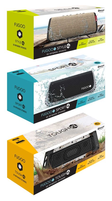 FUGOO Go-Anywhere Speakers Packaging Speaker Packaging Design, Speaker Packaging, Tech Packaging, Electronics Packaging, Cookware Packaging, Packing Box Design, Electronic Packaging, Carton Design, Water Packaging