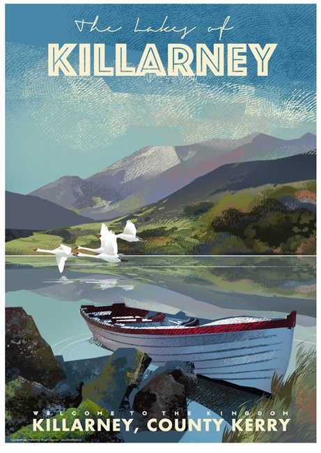 Ireland Country, Gfx Design, County Kerry, Tourism Poster, Railway Posters, Ireland Landscape, Vintage Poster Design, Old Irish, Old Advertisements