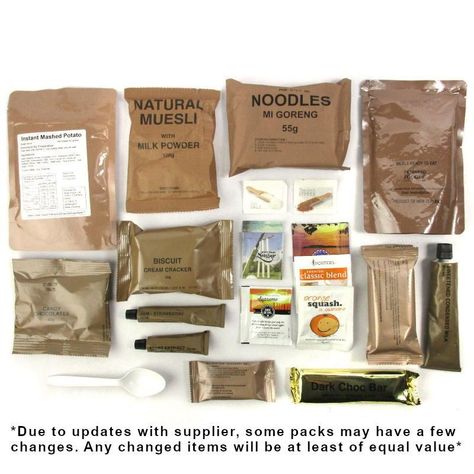 Army Food, Mre Meals, Muesli Cereal, Food Rations, Meal Ready To Eat, Sugar Biscuits, Cream Crackers, Australian Army, Instant Mashed Potatoes