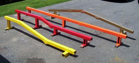 Skateboarding rails Skatepark Rails, Skate Rail, Diy Skatepark, Skateboard Rails, Fingerboard Park, Bmx Ramps, Sport Crafts, Backyard Skatepark, Skatepark Design