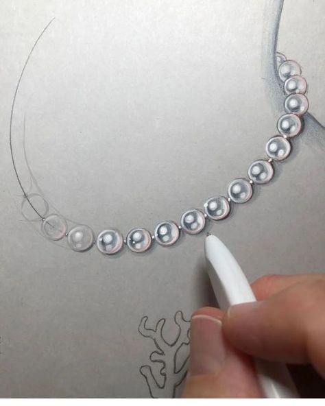 How To Draw Jewelry, Diamond Rendering, Pearl Necklace Drawing, Jewelry Illustration Design, Jewelry Illustration Art, Pearls Drawing, Jewelry Design Sketch, Diamonds Drawing, Pearl Drawing