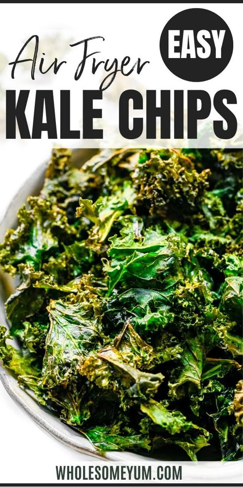 Air Fryer Kale Chips Air Fried Kale, Air Fryer Kale Chips Recipe, Easy Delicious Snacks, Air Fryer Kale, Ww Green Plan, Air Fryer Chips, Kale Chips Recipe, Kale Crisps, Fried Kale