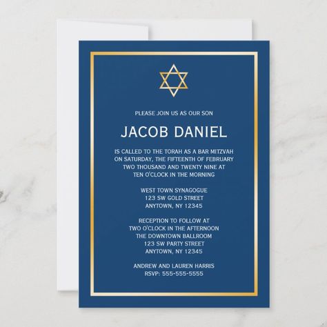 Blue Gold Star of David Bar Mitzvah Invitations - Bar Mitzvah Gifts Mitzvah Invitations, Bar Mitzva, Bar Mitzvah Invitations, Bat Mitzvah Invitations, Classic Bar, Custom Bar, Star Of David, Bar Mitzvah, Gold Star