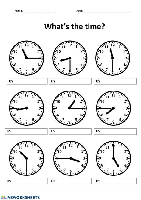 Clock Worksheets, Telling Time Worksheets, Word Order, Time Worksheets, Math Time, Learning Time, English Lessons For Kids, Time Activities, Teaching Jobs