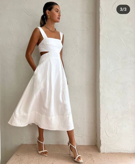 Cut Out Midi Dress, Tailored Clothes, Shona Joy, Cotton Midi Dress, Linen Dresses, White Outfits, Linen Dress, Outfits Casuales, Group Chat