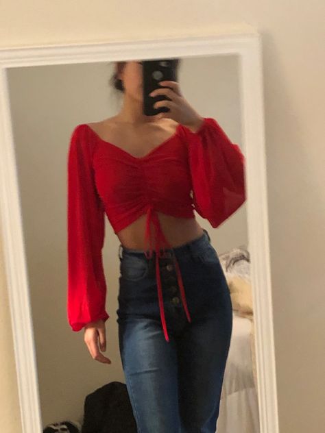 jaripeo, cute top, high waisted jeans, red, outfits, outfit, baile, baile outfits, fits, cute outfits, Red And White Chambelanes Outfits, Western Outfits Women Quince, Red Jaripeo Outfit, Suprise Dance Outfits Quinceanera Red Vaquera, Red Quince Damas Dress, Quince Surprise Outfits, Quince Dama Surprise Dance Outfits, Red Tops For Quince, Dama Outfits Quinceanera Red