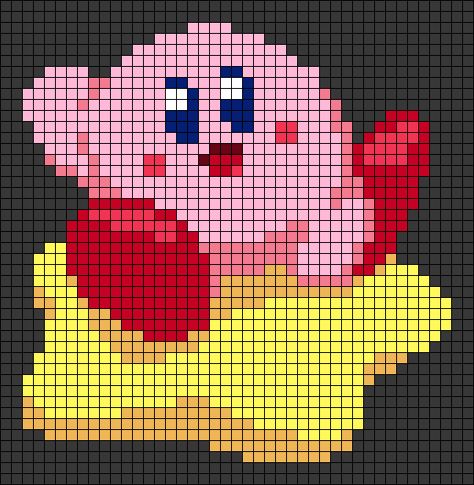 Kirby Cross Stitch Pattern, Kirby Pixel Art Grid, Kirby Alpha Pattern, Kirby Perler Bead Patterns, Pixel Kirby, Pixel Art Kirby, Kirby Cross Stitch, Hama Art, Game Star