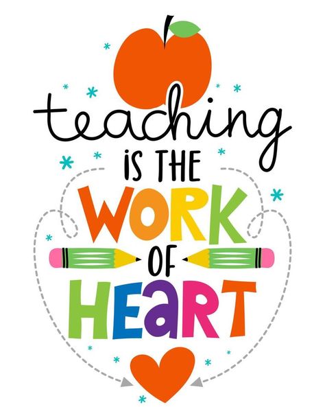 Teaching is the work of heart - colorful calligraphy design. Gift card for Teacher's Day. Vector illustration on white background with apple and pencil. Back to School. Teaching Is A Work Of Heart, Teachers Day Chart, Teachers Day Design, Colorful Calligraphy, Teacher Appreciation Poster, Teacher Illustration, Teachers Day Quotes, Greeting Cards For Teachers, Happy Teachers Day Card