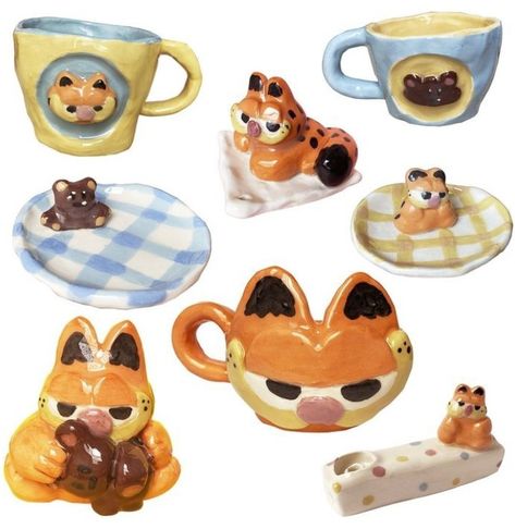 Garfield Images, Garfield Cat, จีซอง Nct, Tanah Liat, Pottery Crafts, Ceramics Pottery Art, Cute Clay, Ceramics Projects, Clay Art Projects