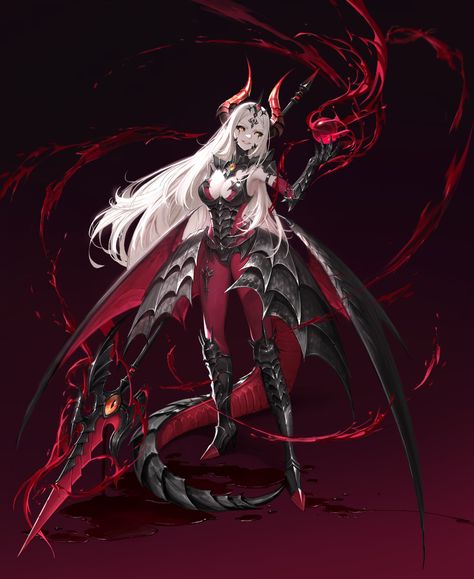 ArtStation - Red dragon knight, Kalle(JunYeong Shin) Demon Dragon Fantasy Art, Demon Character Art, Dragon Design Art, Red Hair Art, Rpg Character Art, Knight Female, Dragon Woman, Humanoid Dragon, Demon Dragon