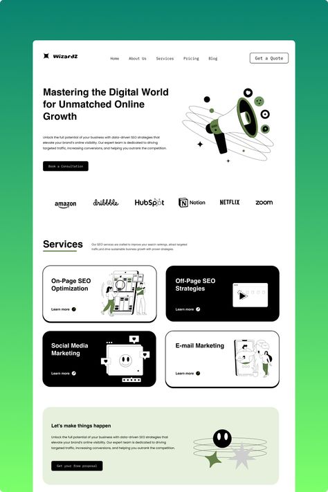 Check out this sleek and minimalist landing page design I created for a digital marketing agency. Focusing on clean visuals, easy navigation, and strategic CTA placement to drive conversions. 💻🔍 #UIUXDesign #LandingPageDesign #WebDesign #SEO #MinimalistDesign #DigitalMarketing Cta Design, Service Landing Page, Competition Book, Landing Page Ui, Instagram Graphic, On Page Seo, Mail Marketing, Poster Designs, Seo Optimization