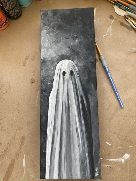 Skeleton Halloween Painting, Gouache Halloween, Witch Canvas Painting, Ghost House Illustration, Halloween Art Ideas Painting, Spooky Paint Night, Harry Potter Acrylic Painting Easy, Scary Halloween Paintings, Ghost Acrylic Painting