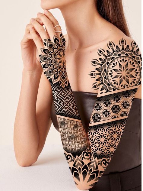 Are you looking for mandala tattoo designs? Don't waste your time searching through 1,000+ web pages. We’ve collected 50+ best tattoo ideas for you in our article. Intricate Geometric Tattoo, Geometric Arm Tattoos For Women, Mandala Tatoos Woman, Mandala Geometric Tattoo Design, Geometric Sleeve Tattoo Women, Mandala Sleeve Tattoo Design, Geometric Tattoo Design Women, Mandala Sleeve Tattoo Women, Mandala Tattoo Women