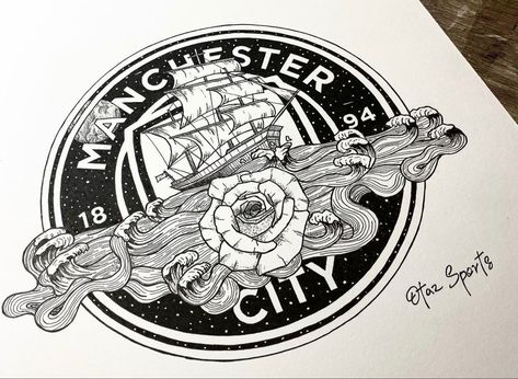 Manchester City Tattoo Ideas, Man City Tattoo, Manchester City Tattoo, City Tattoo Ideas, Man City Team, Manchester City Logo, Leg Tats, Tattoo Abstract, Boat Tattoo