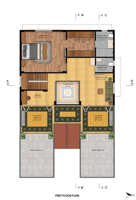 Courtyard House by Alkove-Design Courtyard House Plans Small Modern, Modern Courtyard House, Small House Design Kerala, Architecture Courtyard, 4 Bedroom House Designs, Modern Courtyard, House Plans Ideas, House Roof Design, Free House Plans