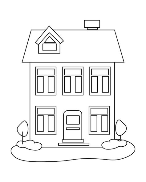 Cute House Drawing Simple, Palette Playground, Simple House Drawing, House Coloring Pages, House Doodle, House Outline, House Quilt Block, Christmas Coloring Sheets, House Colouring Pages