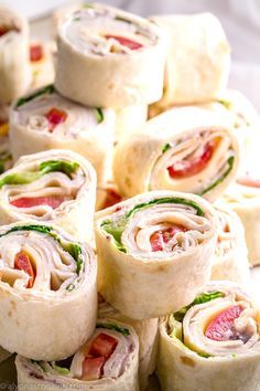 Costco sells a roasted chicken & Swiss roll-ups platter that "stays" together and looks so appealing! Make it with turkey if you insist but this is a roll ups recipe to try! The cream cheese spread helps the rolls stay together without any toothpicks and it pairs so well with the meat! Meat Roll Ups, Meat Roll, Turkey Roll, Pinwheel Sandwiches, Costco Chicken, Cream Cheese Spread, Pinwheel Appetizers, Meat Rolls, Roll Ups Recipes