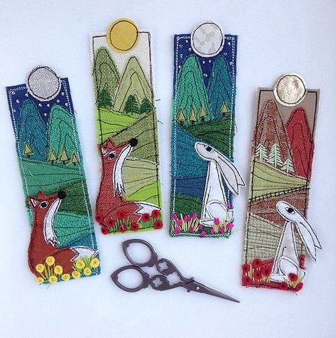 Bookmarks Landscape, Art Bookmarks, Freehand Machine Embroidery, Kerry Ireland, Scrap Fabric Projects, Textile Art Embroidery, County Kerry, Fabric Postcards, Fabric Cards