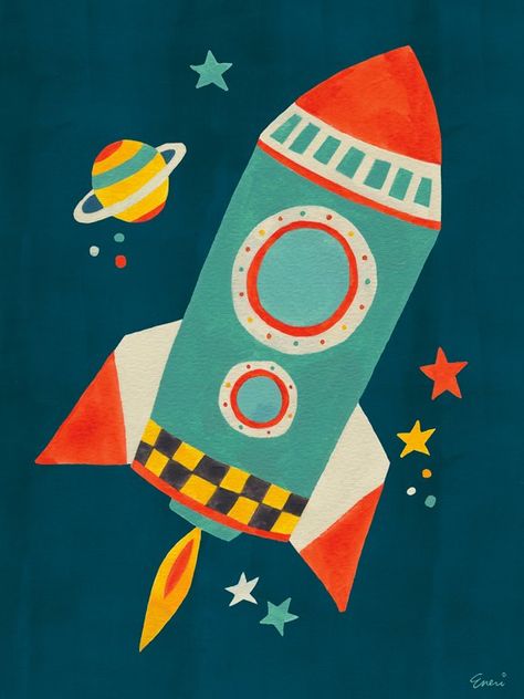 Transportation Theme Room, Rocket Drawing, Rocket Art, Frame Kids Art, Oopsy Daisy, Transportation Theme, Space Illustration, Fabric Wall Decals, Everyday Art