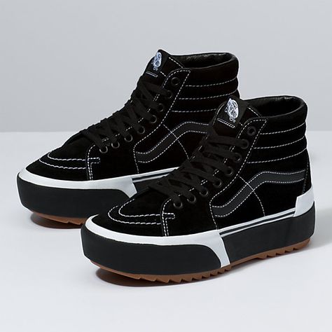 Suede Sk8-Hi Stacked | Shop Classic Shoes At Vans Black Platform Vans, Vans Shoes Fashion, Platform Vans, Vans Suede, Vans Outfit, Vans Store, Womenswear Fashion, Vans High Top Sneaker, Black Platform