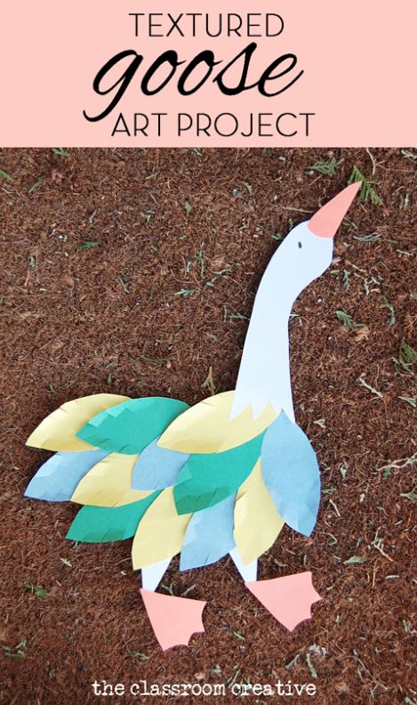 The goose is on the loose! Spring paper textured art project. Paper is such a fun medium! Preschool Duck Art, Goose Activities For Preschool, Goose Craft Preschool, Art Projects For Toddlers, Texture Art Projects, Projects For Toddlers, Goose Craft, Goose Art, Benchmark Advance