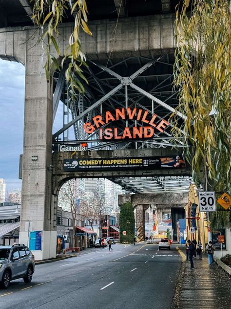 Granville Island sign in Vancouver BC Granville Island Public Market, Vancouver Christmas Market, Granville Island Vancouver, Canada Travel Guide, Granville Island, Vancouver Bc Canada, Weekend Escape, Cozy Cafe, Need A Vacation